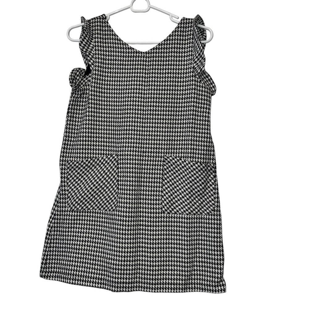 Copper Key girls Black & White metallic Houndstooth pocket Dress lg 12-14 NWT